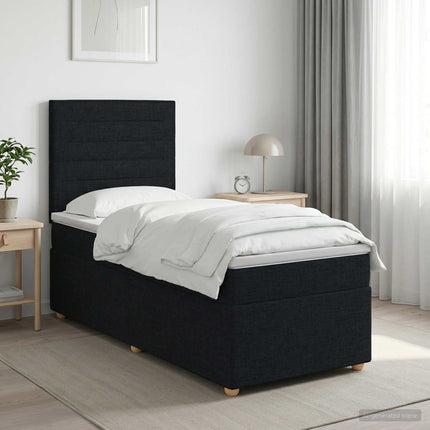 Boxmadras med topmadras med hovedgærde Sort 90 x 190 cm Stof