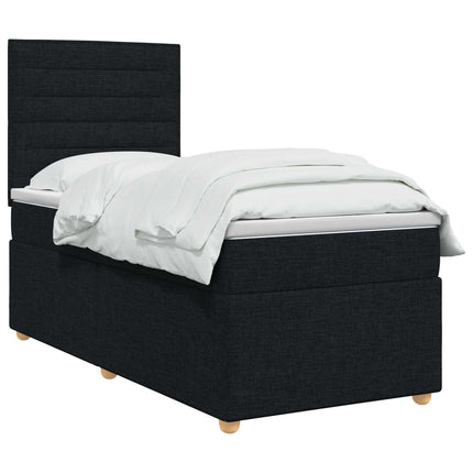 Boxmadras med topmadras med hovedgærde Sort 80 x 200 cm Stof