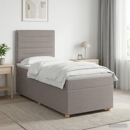 Boxmadras med topmadras med hovedgærde Gråbrun 80 x 200 cm Stof