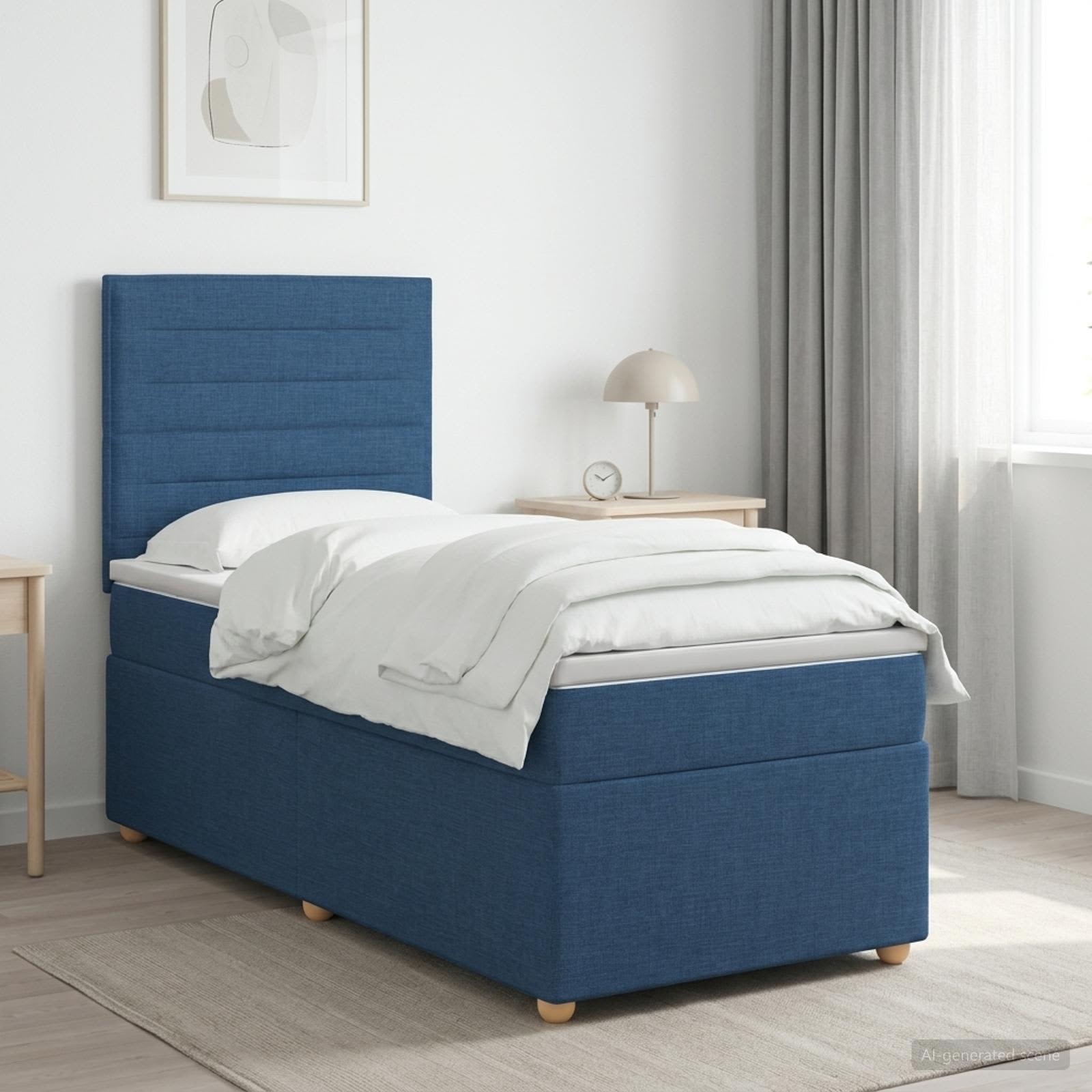 Boxmadras med topmadras med hovedgrde Bl 80 x 200 cm Stof
