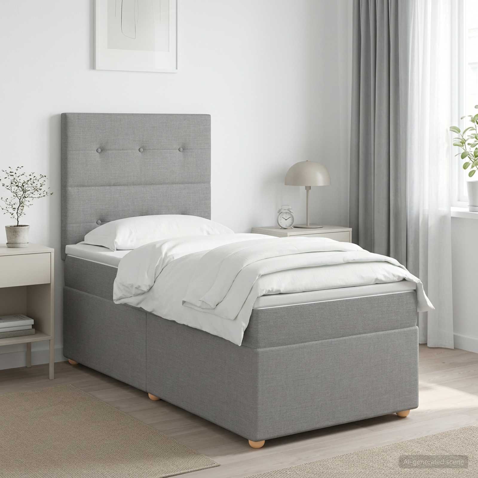 Boxmadras med topmadras Lysegr 100 x 200 cm Stof