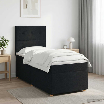 Boxmadras med topmadras med hovedgærde Sort 80 x 200 cm Stof