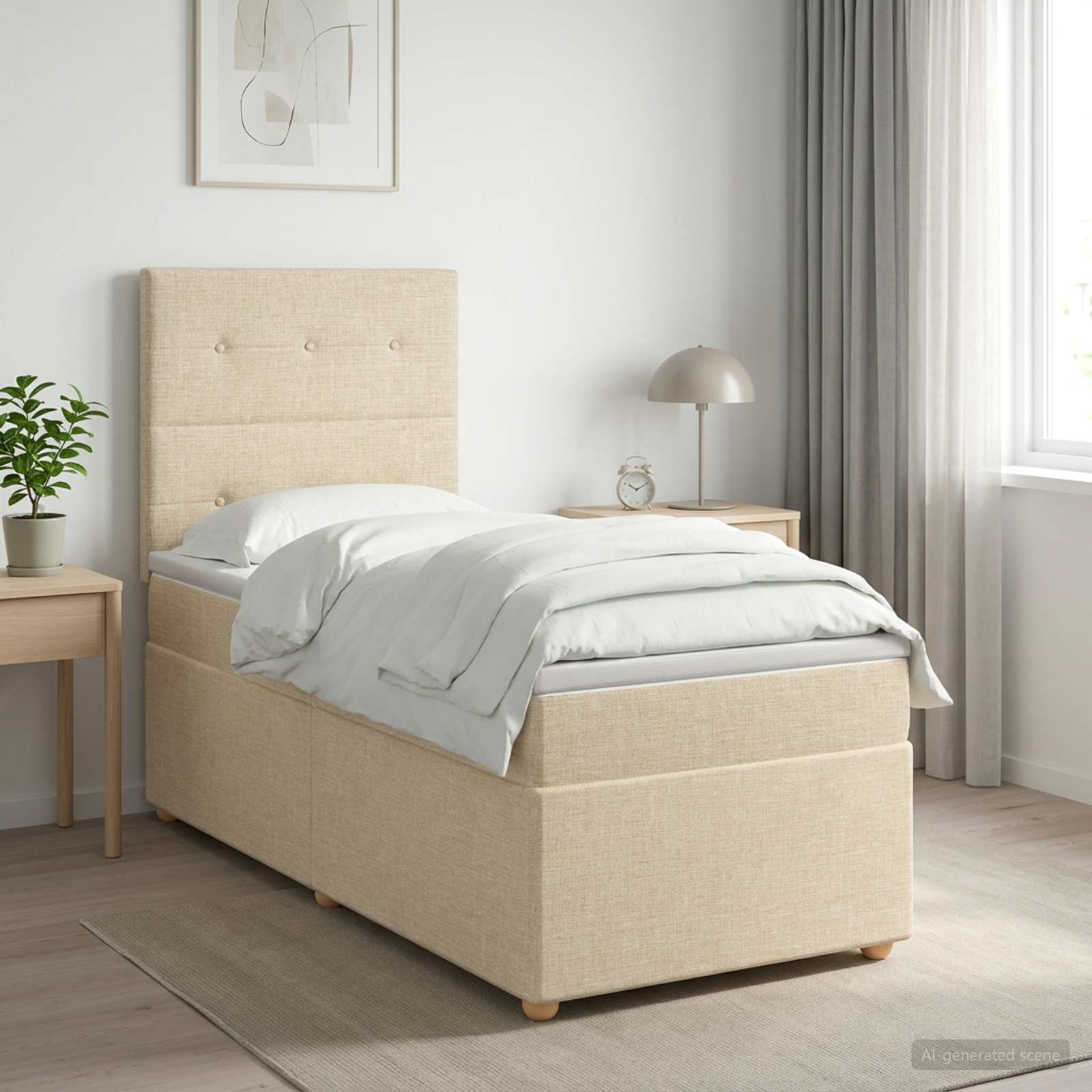 Boxmadras med topmadras Cremefarvet 80 x 200 cm Stof