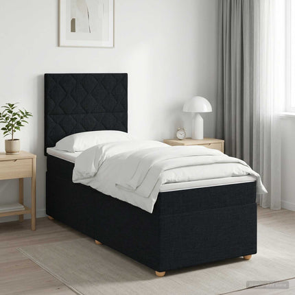 Boxmadras med topmadras med hovedgærde Sort 80 x 200 cm Stof