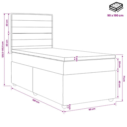 Boxmadras med topmadras Mørkegrå 90 x 190 cm Stof