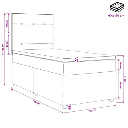 Boxmadras med topmadras Mørkegrå 90 x 190 cm Stof