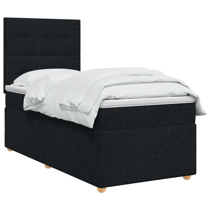 Boxmadras med topmadras med hovedgærde Sort 90 x 190 cm Stof
