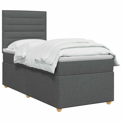 Boxmadras med topmadras Mørkegrå 90 x 200 cm Stof