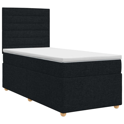 Boxmadras med topmadras med hovedgærde Sort 90 x 200 cm Stof