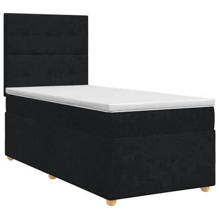 Boxmadras med topmadras med hovedgærde Sort 90 x 200 cm Stof