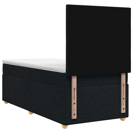 Boxmadras med topmadras med hovedgærde Sort 90 x 200 cm Stof