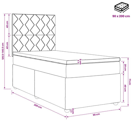 Boxmadras med topmadras med hovedgærde Sort 90 x 200 cm Stof