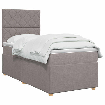Boxmadras med topmadras med hovedgærde Gråbrun 90 x 200 cm Stof