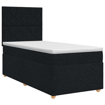 Boxmadras med topmadras med hovedgærde Sort 100 x 200 cm Stof