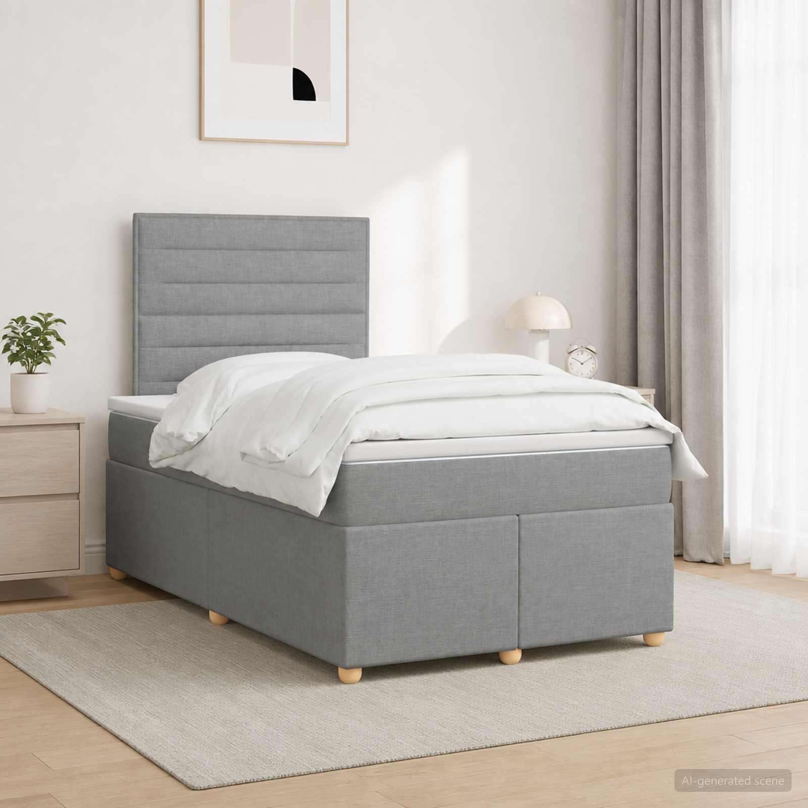 Boxmadras med topmadras Lysegr 120 x 190 cm Stof