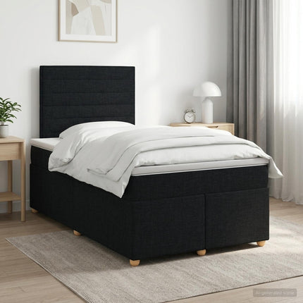 Boxmadras med topmadras med hovedgærde Sort 120 x 190 cm Stof