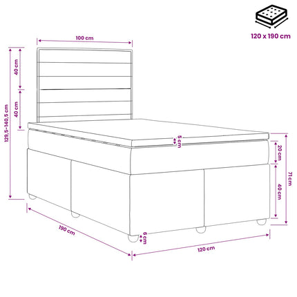 Boxmadras med topmadras med hovedgærde Blå 120 x 190 cm Stof