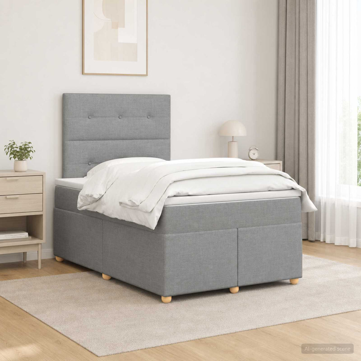 Boxmadras med topmadras Lysegr 120 x 200 cm Stof