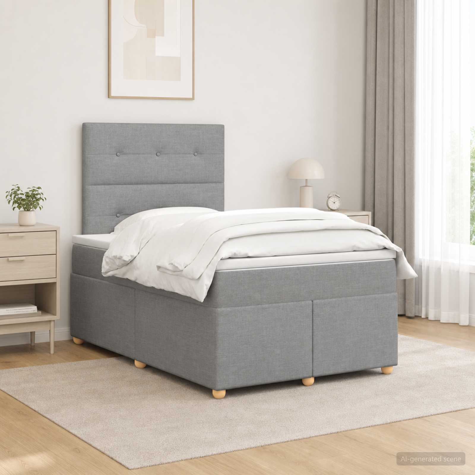 Boxmadras med topmadras Lysegr 120 x 200 cm Stof