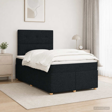 Boxmadras med topmadras med hovedgærde Sort 120 x 200 cm Stof