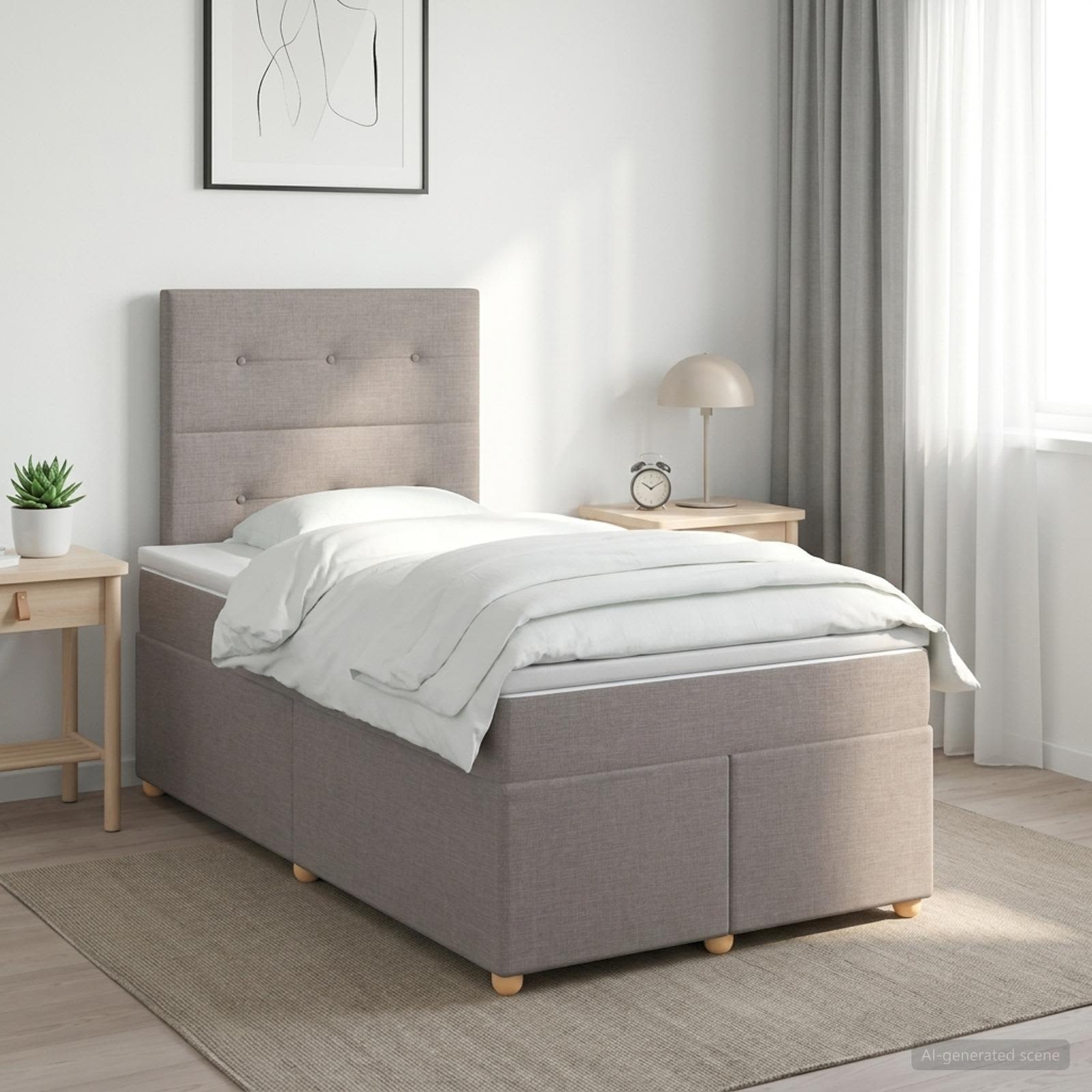 Boxmadras med topmadras Grbrun 120 x 200 cm Stof