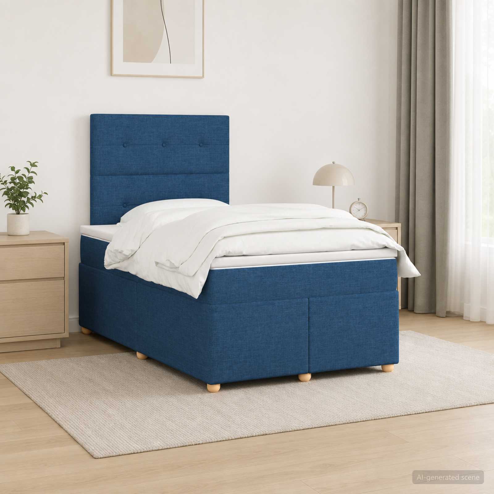 Boxmadras med topmadras med hovedgrde Bl 120 x 190 cm Stof