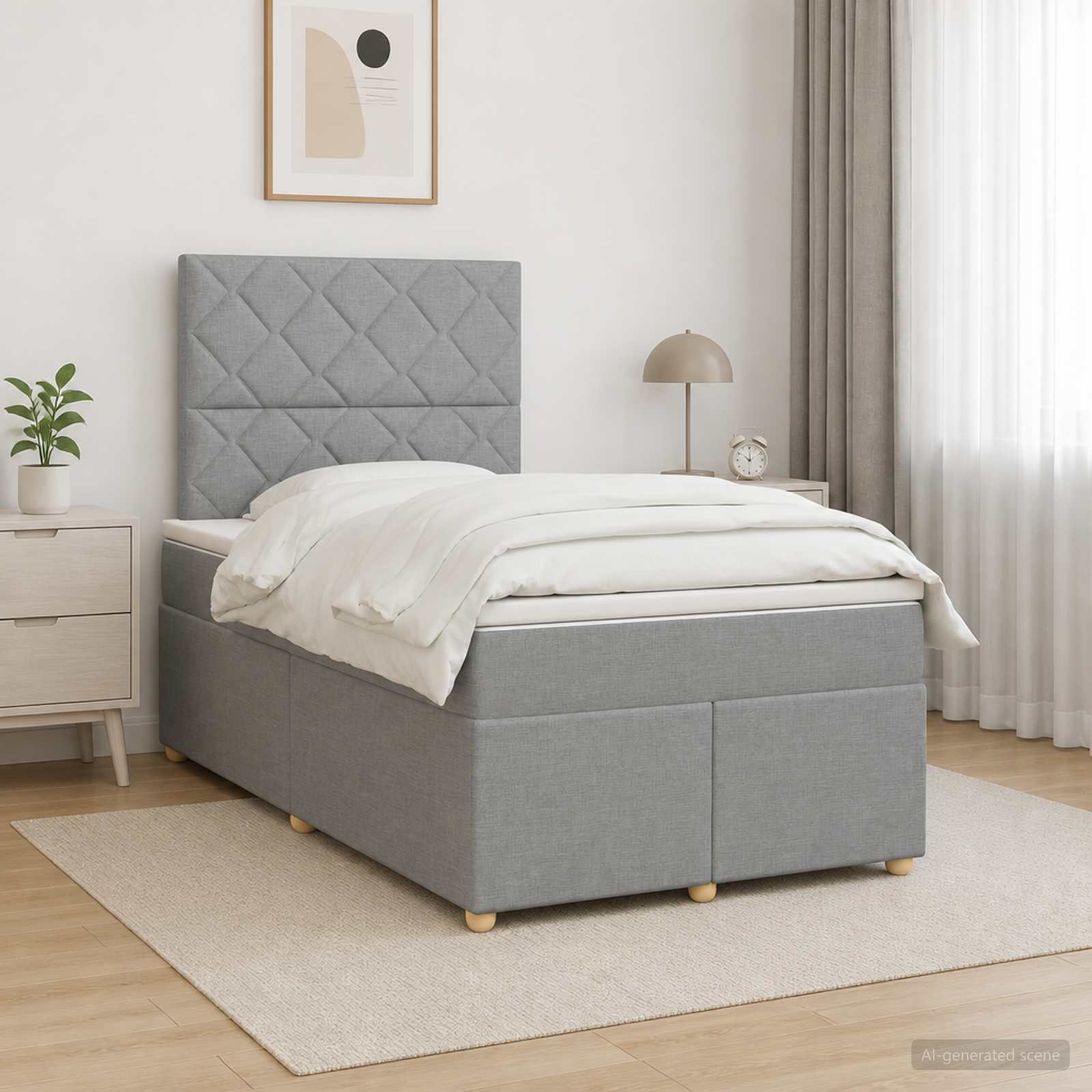 Boxmadras med topmadras Lysegr 120 x 200 cm Stof