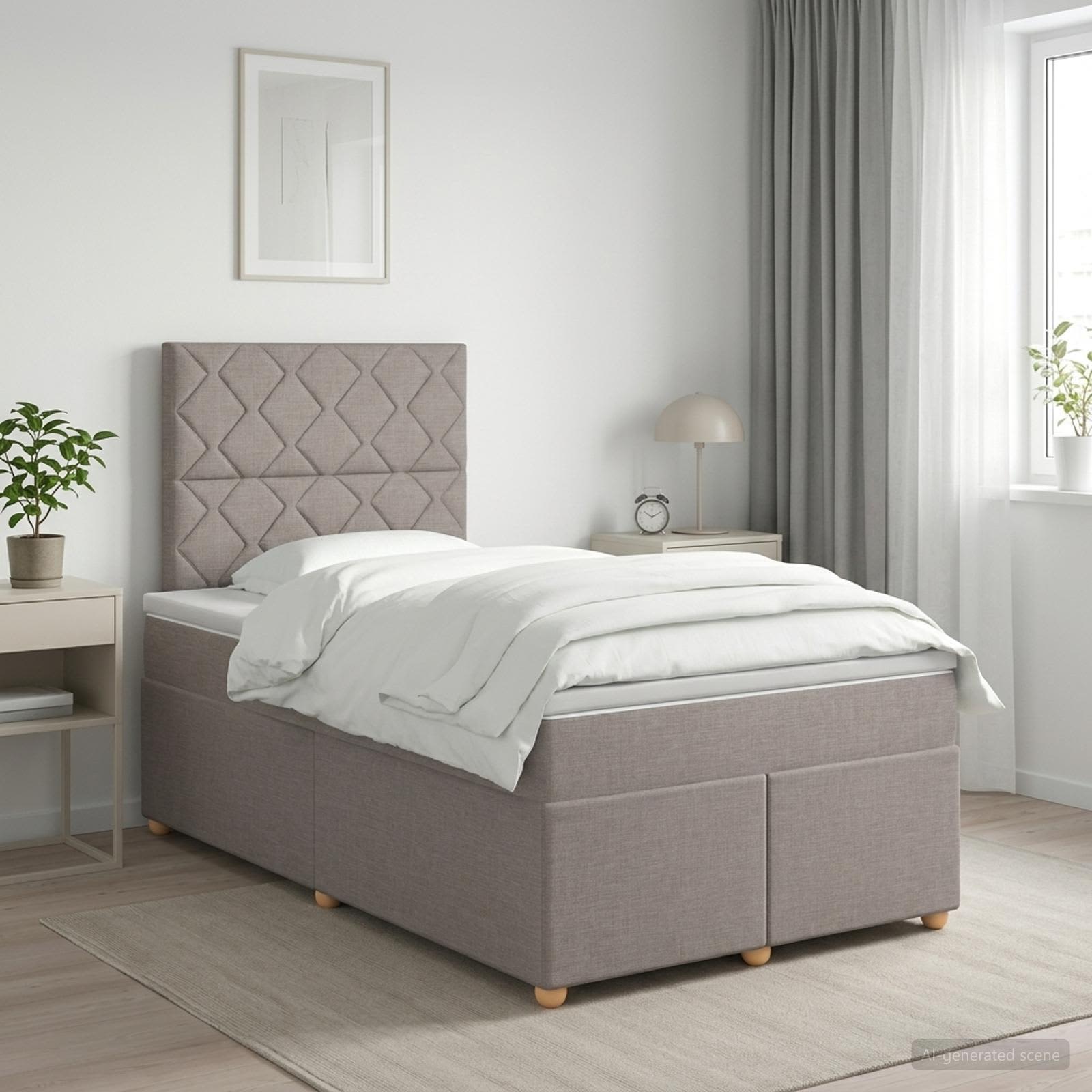 Boxmadras med topmadras Grbrun 120 x 190 cm Stof