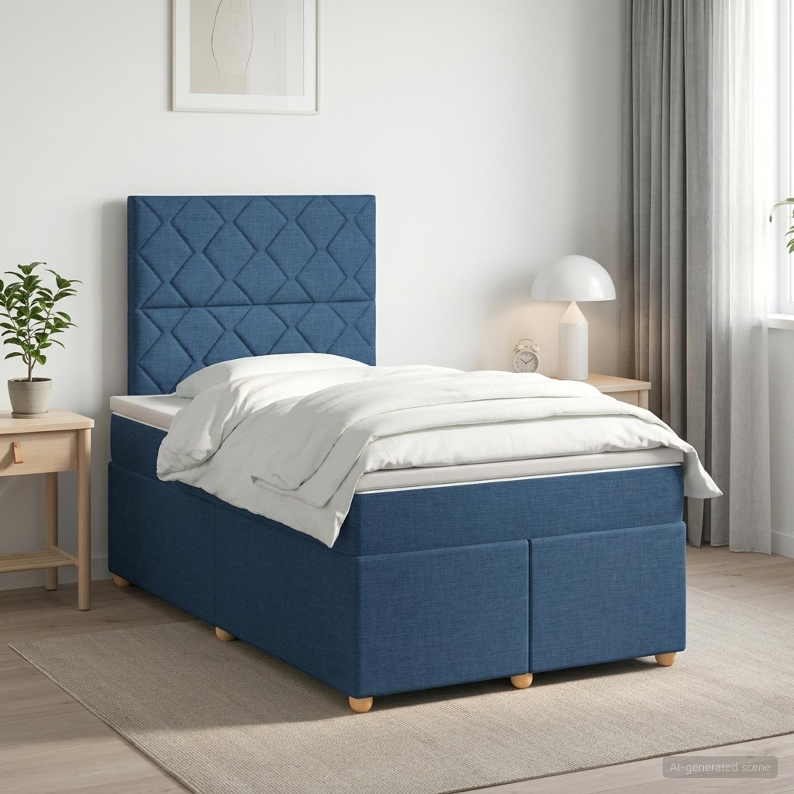 Boxmadras med topmadras med hovedgrde Bl 120 x 200 cm Stof