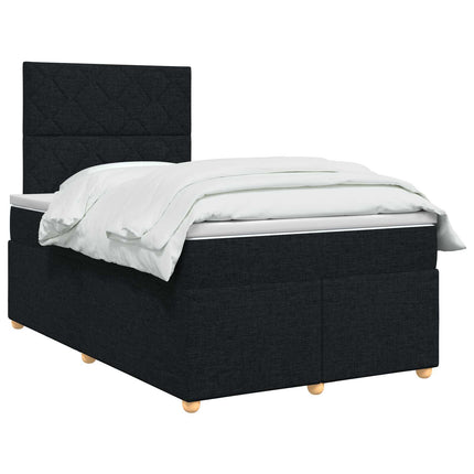 Boxmadras med topmadras med hovedgærde Sort 120 x 200 cm Stof