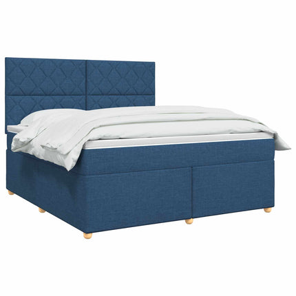 Boxmadras med topmadras med hovedgærde Blå 160 x 200 cm Stof