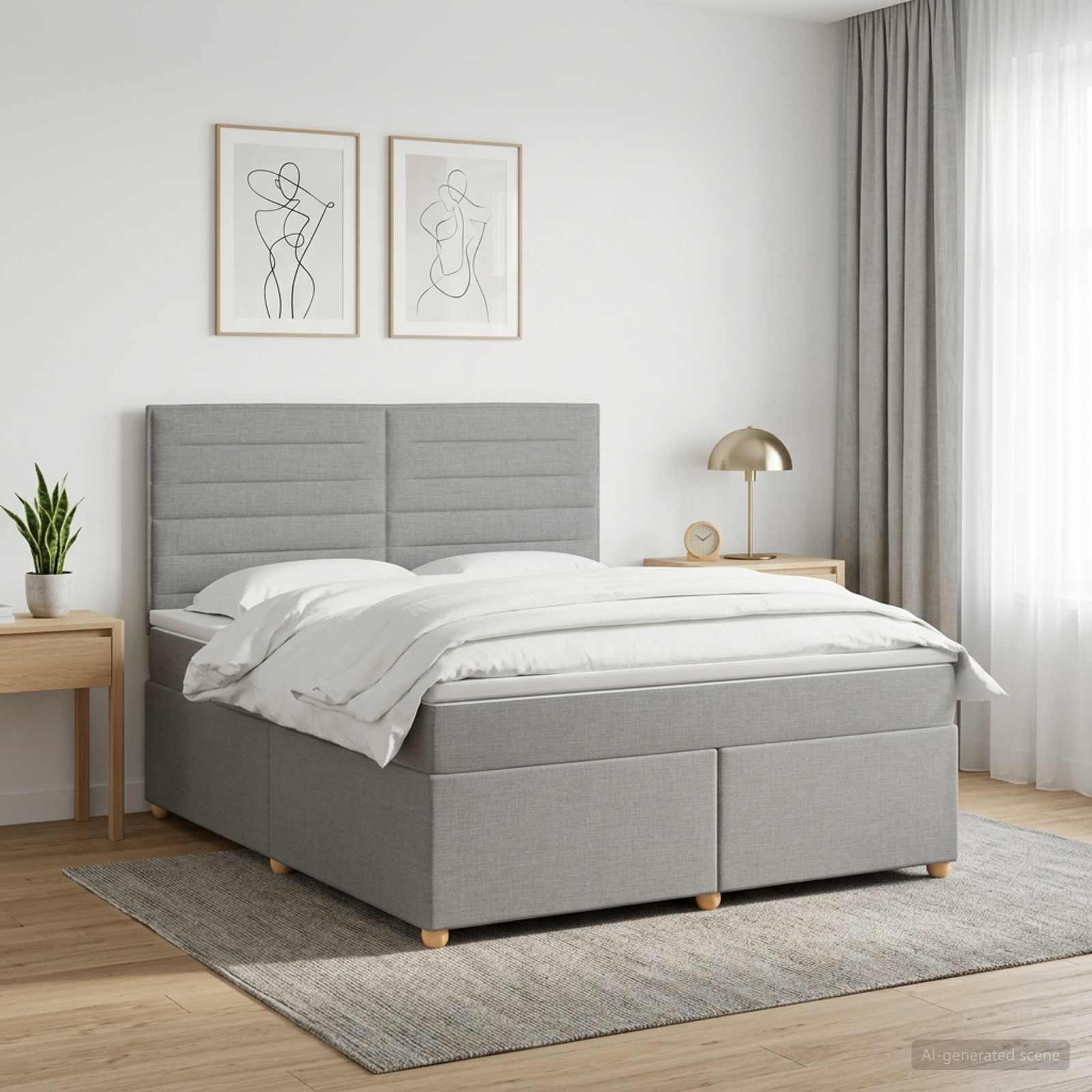 Boxmadras med topmadras Lysegr 140 x 190 cm Stof
