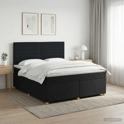 Boxmadras med topmadras med hovedgærde Sort 160 x 200 cm Stof