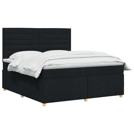 Boxmadras med topmadras med hovedgærde Sort 180 x 200 cm Stof