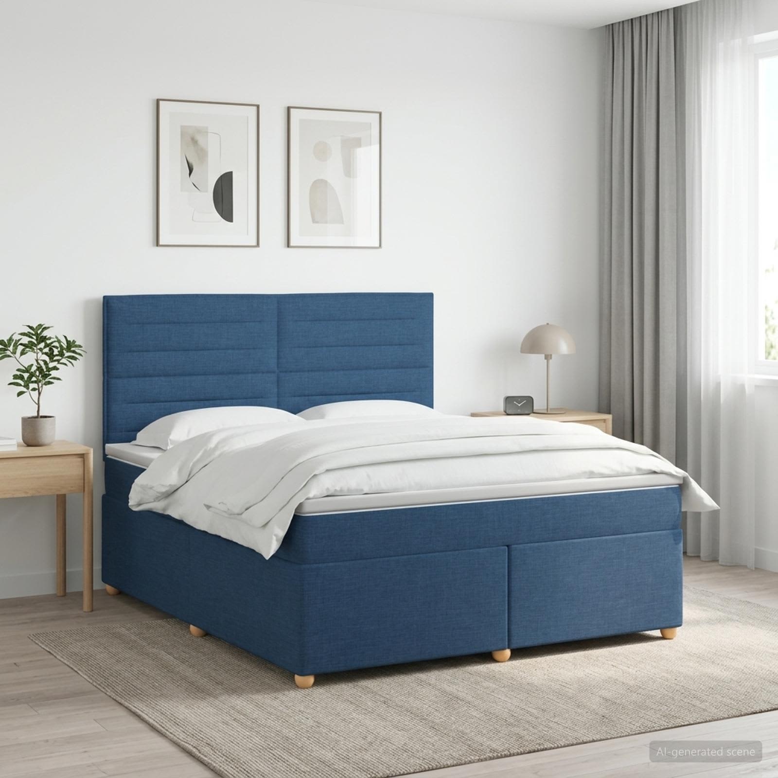 Boxmadras med topmadras med hovedgrde Bl 180 x 200 cm Stof