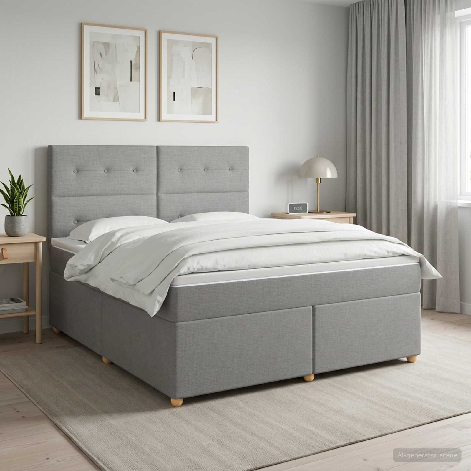 Boxmadras med topmadras Lysegr 160 x 200 cm Stof
