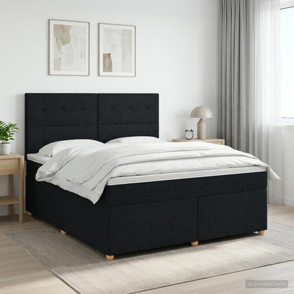 Boxmadras med topmadras med hovedgærde Sort 180 x 200 cm Stof