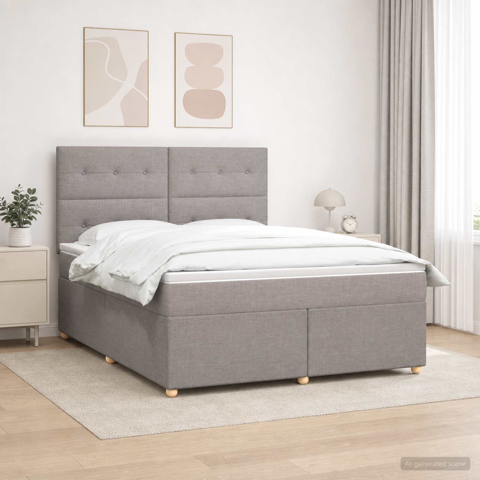 Boxmadras med topmadras Grbrun 160 x 200 cm Stof