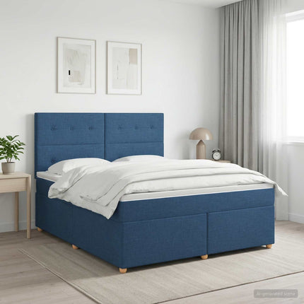 Boxmadras med topmadras med hovedgærde Blå 180 x 200 cm Stof