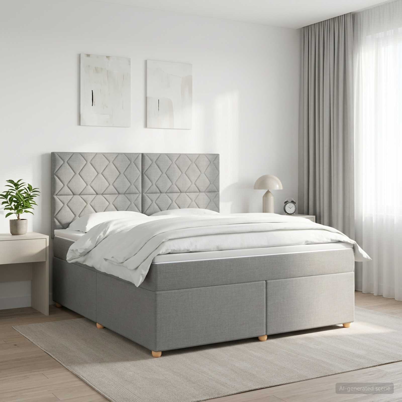 Boxmadras med topmadras Lysegr 140 x 190 cm Stof