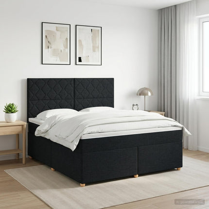 Boxmadras med topmadras med hovedgærde Sort 140 x 190 cm Stof
