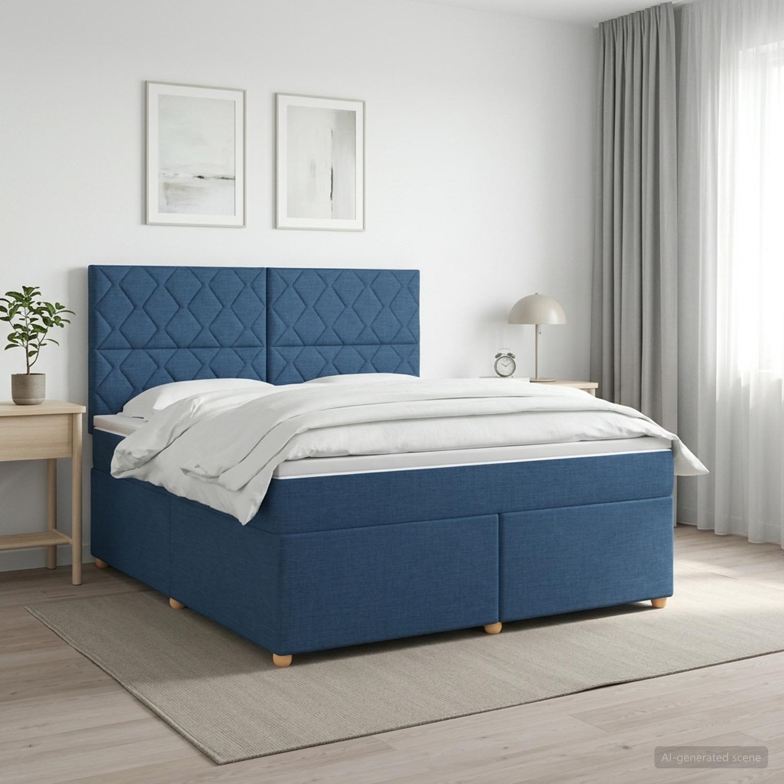 Boxmadras med topmadras med hovedgrde Bl 140 x 190 cm Stof