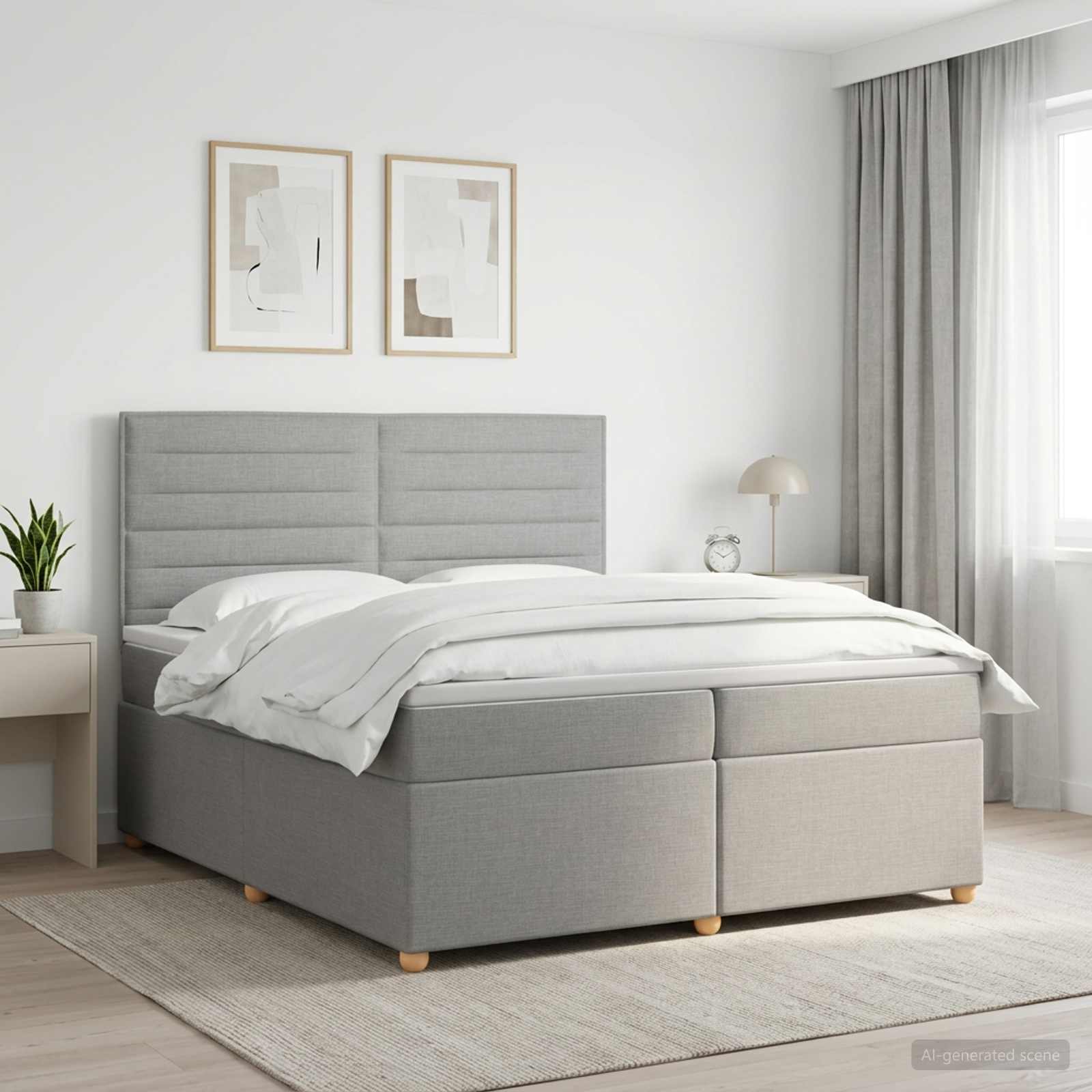 Boxmadras med topmadras Lysegr 200 x 200 cm Stof