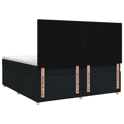 Boxmadras med topmadras med hovedgærde Sort 200 x 200 cm Stof
