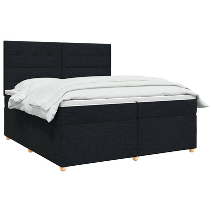 Boxmadras med topmadras med hovedgærde Sort 200 x 200 cm Stof