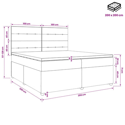 Boxmadras med topmadras med hovedgærde Sort 200 x 200 cm Stof