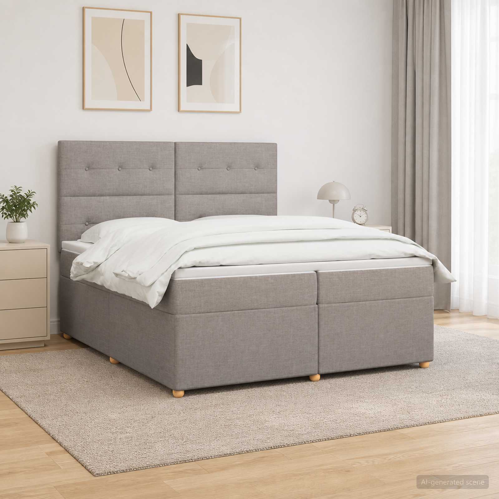 Boxmadras med topmadras Grbrun 200 x 200 cm Stof