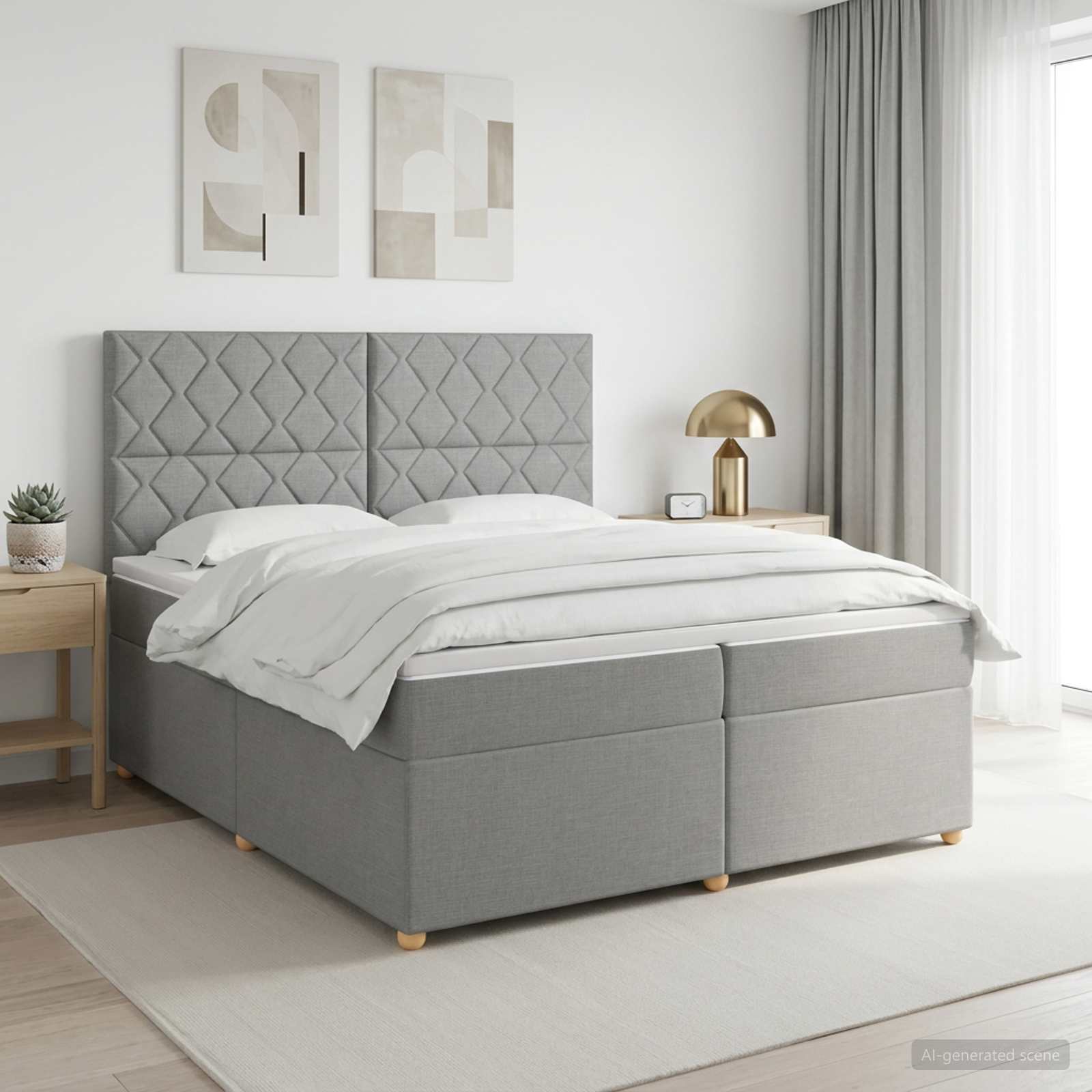 Boxmadras med topmadras Lysegr 200 x 200 cm Stof