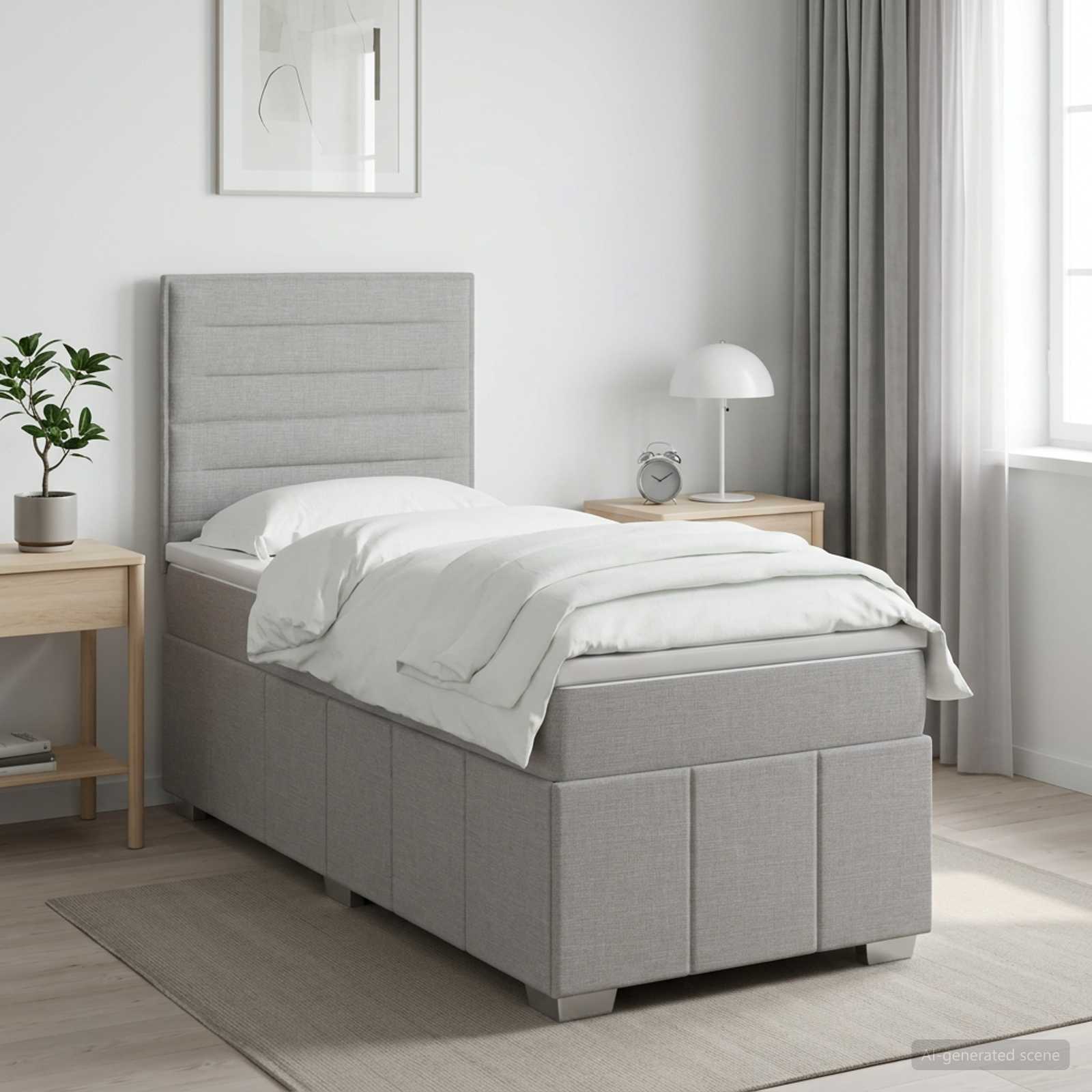Boxmadras med topmadras Lysegr 100 x 200 cm Stof