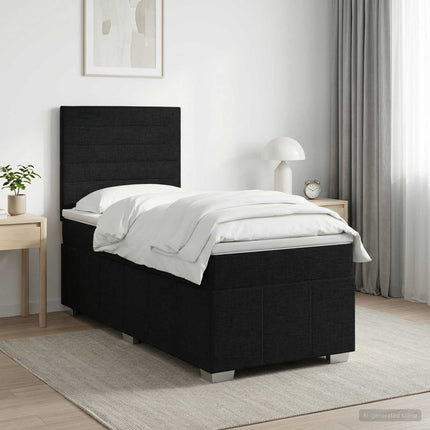 Boxmadras med topmadras med hovedgærde Sort 90 x 200 cm Stof